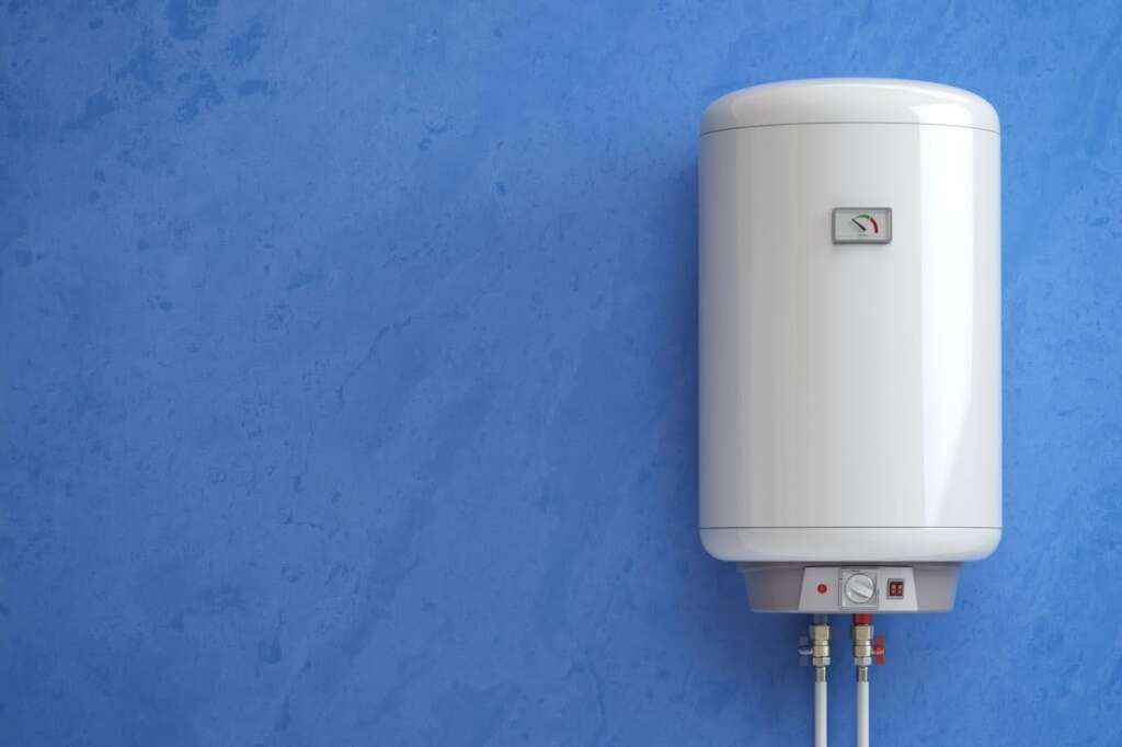 Tankless water heater on a wall.